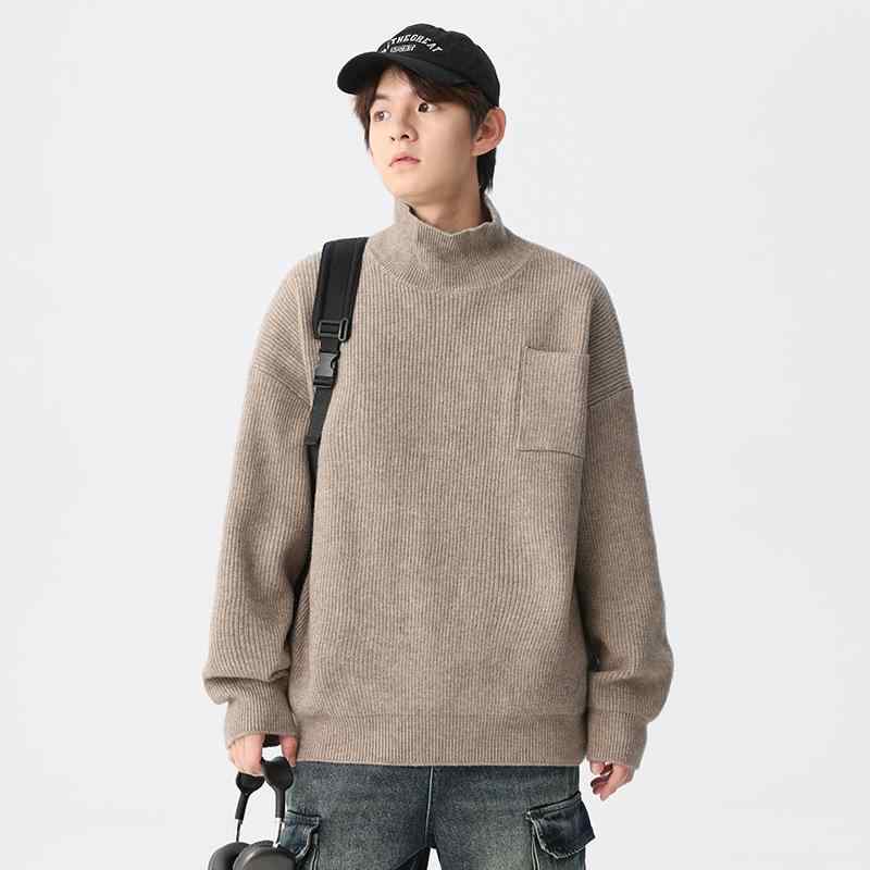 メンズ 編み物プルオーバー 冬用 保温 二分の一ハイネック ゆったり 大きめ 日系 レトロ 労働者の一団のど首 ティーシャツ 羊毛混 情の籠もった トップス 長袖 心地よい