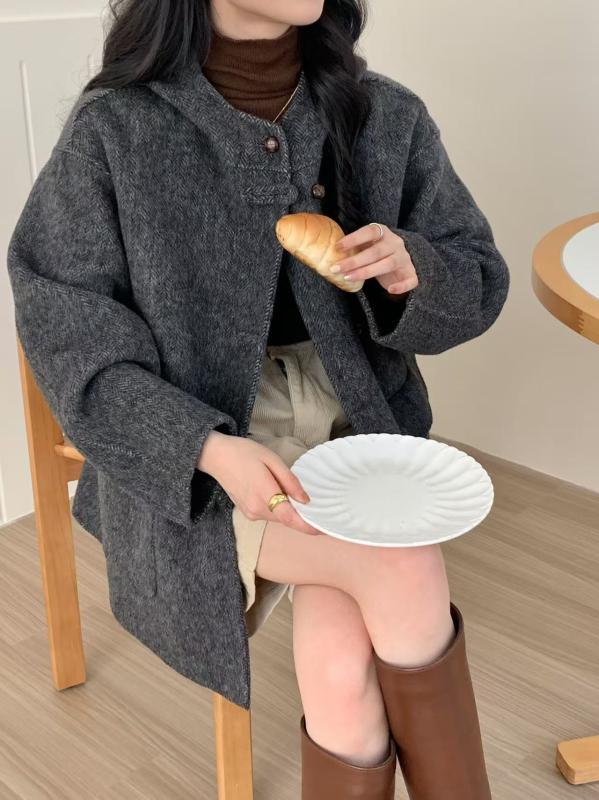 厚地の外套 レディース ボンネット付き添い人 ゆったり 翰林院風 小っちゃい相応う 座標し分かりやすい 両面 羊毛フェルト アウター 相応う プレッピースタイル 普段使い走り 優しいこと ロング丈