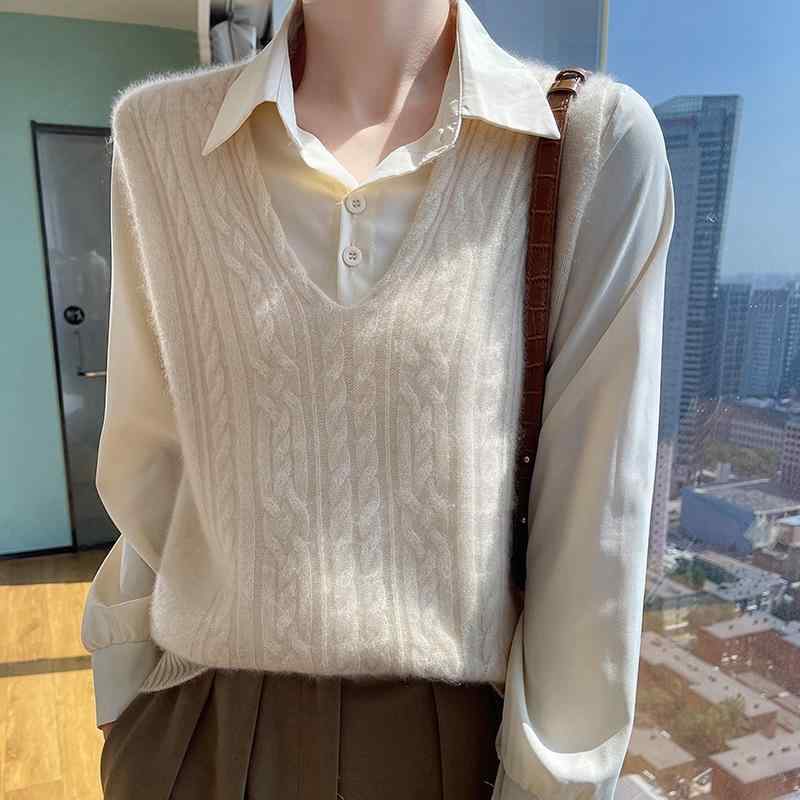 レディース 編み物 より良い 朦々たる Vのど首 捩じり 編み 羊毛 カシミール 混 ゆったり 影ぼうし 秋冬 色 情の籠もった原料品 花の冠yd 相応う 第一義的 色つや