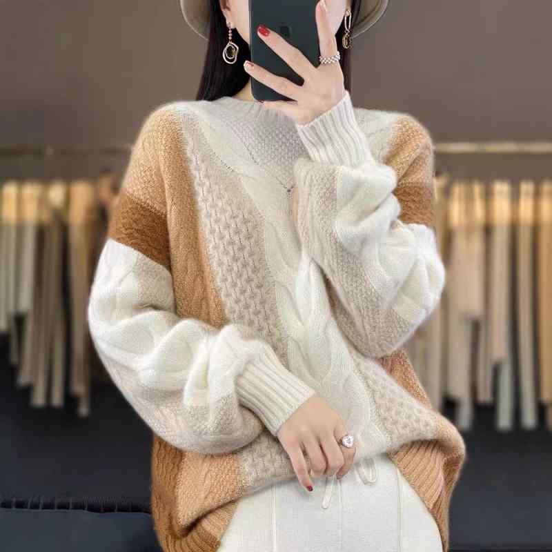 レディース 編み物プルオーバー 朦々たる カシミール 労働者の一団のど首 ティーシャツ ゆったり 伸び伸びする表現スタイル 秋冬 肌付き トップス 生あたたかい 絨毛混 心地好い 日常使い走り ホンブルグ帽原料品 セーター-ニット・セーター