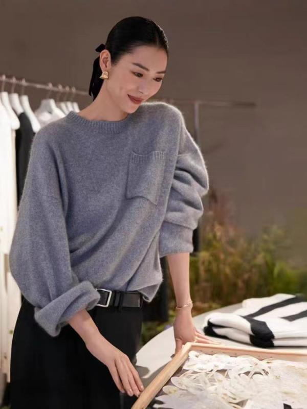 セーター レディース 丸首 ゆったり リラックス風 厚手 羊毛 カシミヤ ニット トップス インナー 秋冬 カジュアル 暖かみ 高級感 柔らかい 普段使い