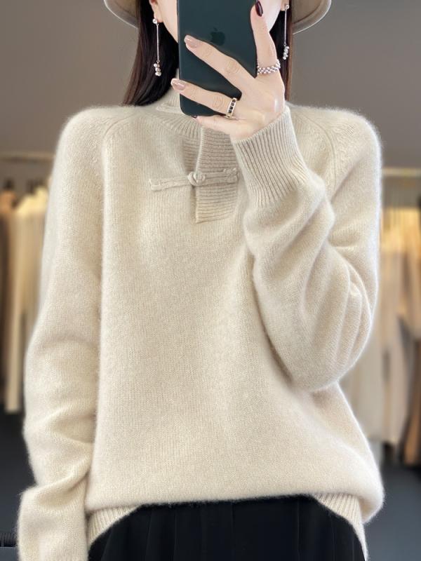 編み物ティーシャツ レディース カシミール 絨毛 ティーシャツ 中国風 扣き名取り草 御膳上等感 今めかしい はだ着 トップス 秋冬 優しいこと パステル色の 原料品 伸縮性 軽さ