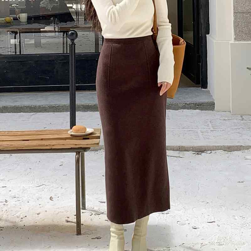 レディース スカート 春 ニット ハイウエスト スリット 保温性 細見え ボディコン ミドル丈 Aライン ヒップハグ 伸縮性 普段使い
