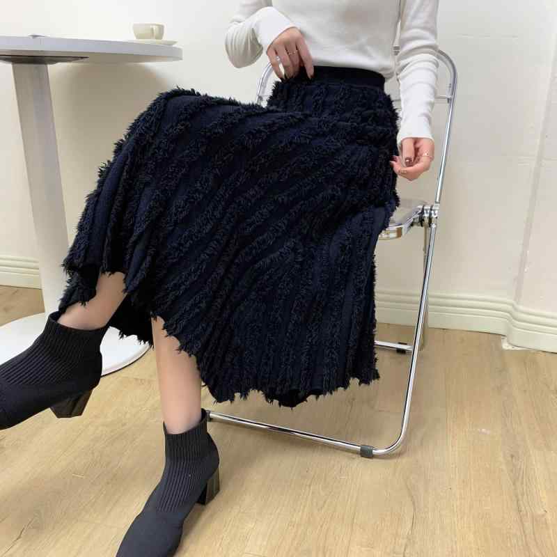 レディース スカート ニット フリンジ 厚手 ハイウエスト Aライン ミドルロング 秋冬 毛糸 暖かみ ファッション 普段使い 4,798円