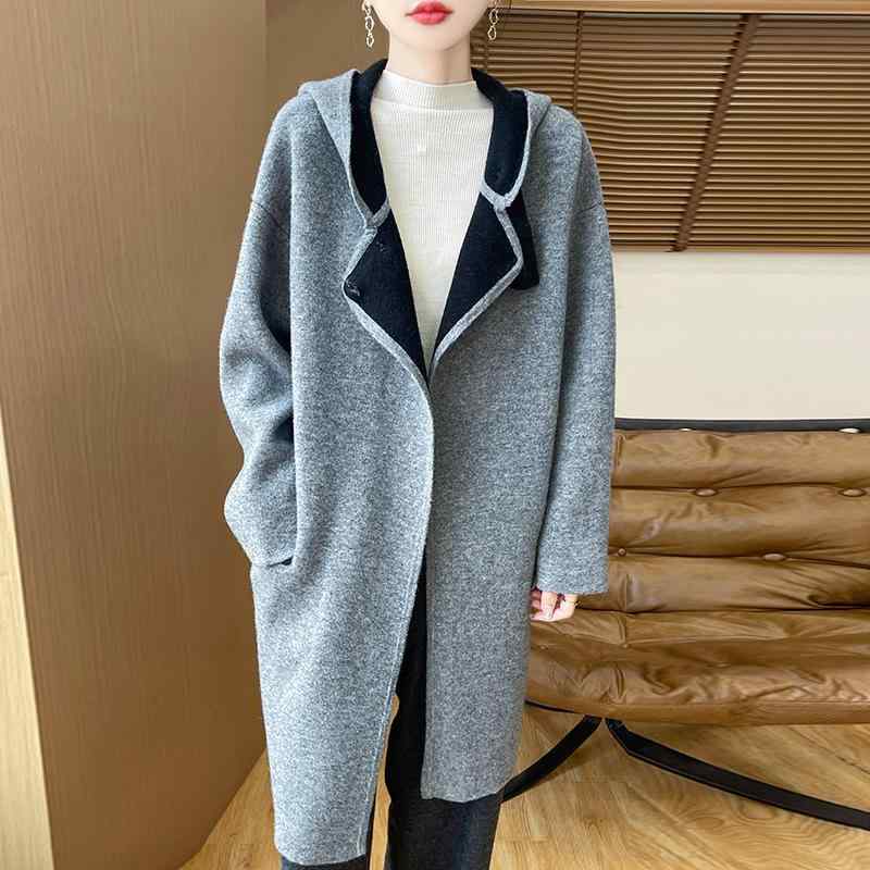 レディース ロング 編み物厚地の外套 ボンネット付き添い人 中長丈 絨毛 プルオーバー アウター カシミール ポンチョ 性 優しいこと 軽さ パステル色の 着心地 好いたらしい 原料品 絨毛100%