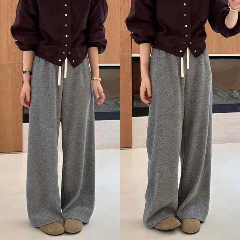 レディース ワイドパンツ 秋冬 ハイウエスト ゆったり ストレート 裏起毛 伸縮ウエスト ドレープ ロング丈 カジュアル 暖か ストレッチ コットン混 普段使い