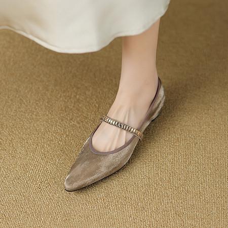 メアリージェーンシューズ レディース フレンチスタイル ローカット ポインテッドトゥ ラインストーン Tストラップ フラット 革 羊革 シンプル 女性らしい カジュアル 普段使い 軽量 快適 履きやすい ブラック ベージュ系 ピンク系 9,363円