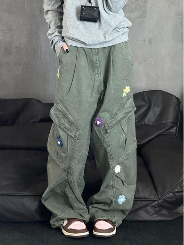 カーゴパンツ メンズ ミリタリー緑であること 多衣嚢 花刺しゅう ストレートレッグx2
