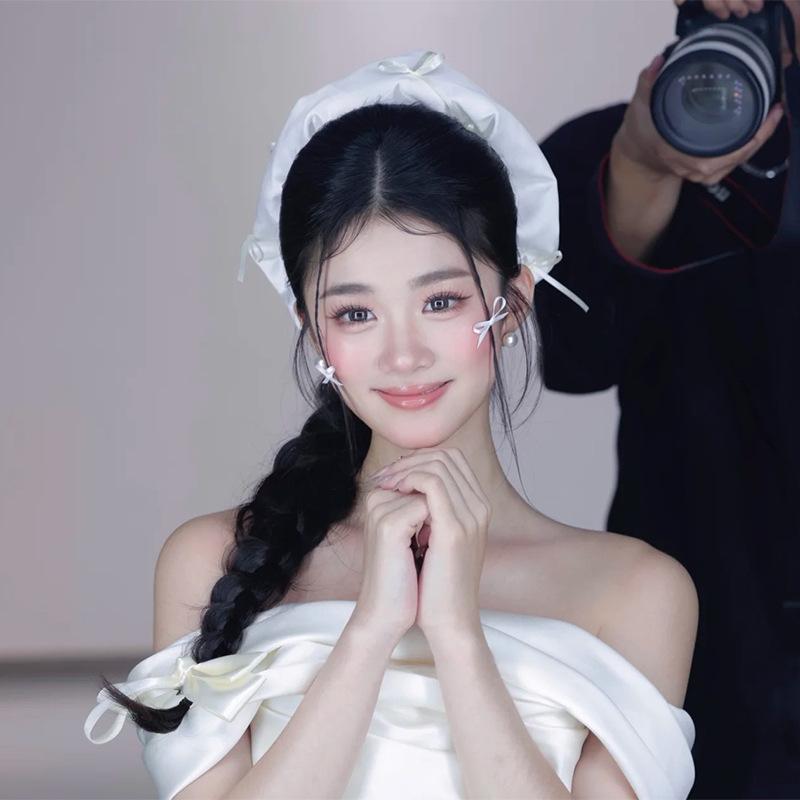 ヘアアクセサリー 女性用 白 サテン リボン 蝶結び 大丸子 ヘアゴム セット 高級感 結婚式 アップヘア かわいい 柔らかい素材 簡単 スタイリング