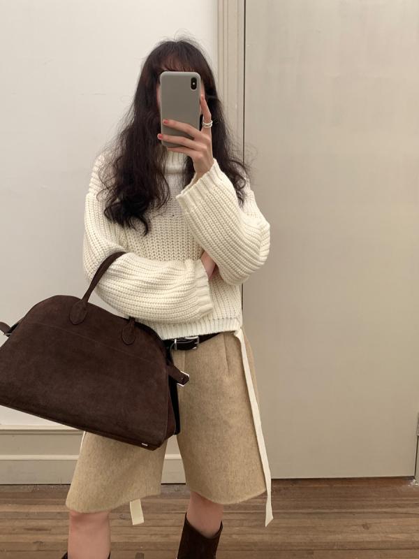 レディース ハイネック 編み物プルオーバー ゆったり 長袖 シュロの葉  心地よい トップス 秋冬 普段使い走り パステル色の 原料品
