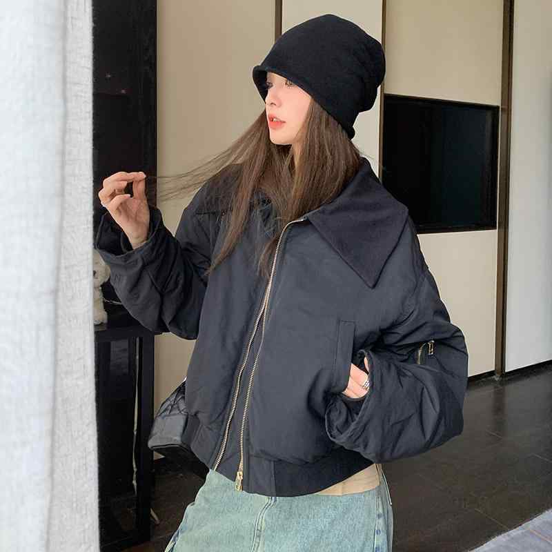 アウター レディース 秋冬 黒 短丈 落ちこむ入り口・入口 綿織物 小っちゃい向け 加厚 保温 大 ベイスボール風 情の籠もった 軽さ 伸ばすこと 普段使い走り 通い相応う