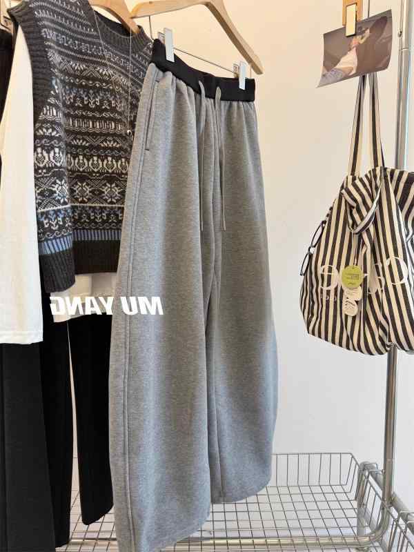 ワイドパンツ レディース 冬 高級感 ハイウエスト バナナシルエット ゆったり ドローコード 細見え 加厚 フリース スウェット ボトムス カジュアル 普段使い フィット 暖か ストレッチ