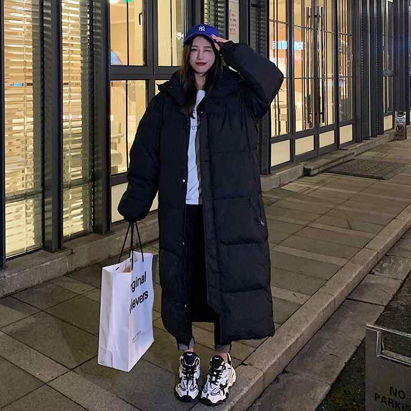 ダウンコート レディース ロング丈 膝下丈 韓国 フィット 厚手 暖か 保温性 冬用 アウター コットン混 スタイリッシュ