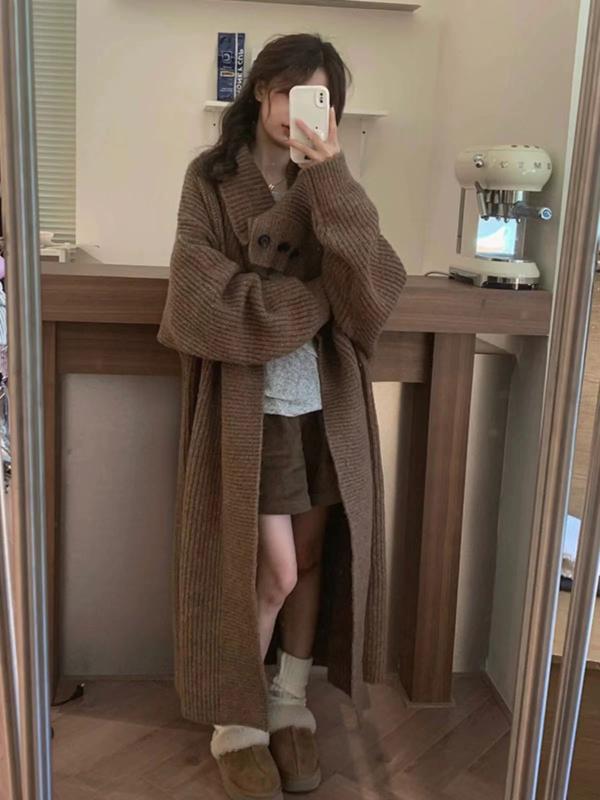 編み物ジレー レディース 秋冬 大襟 ロング丈 ゆったり 朦々たる プルオーバー アウター 相応う 優しいこと ニットトップス 普段使い走り パステル色の原料品