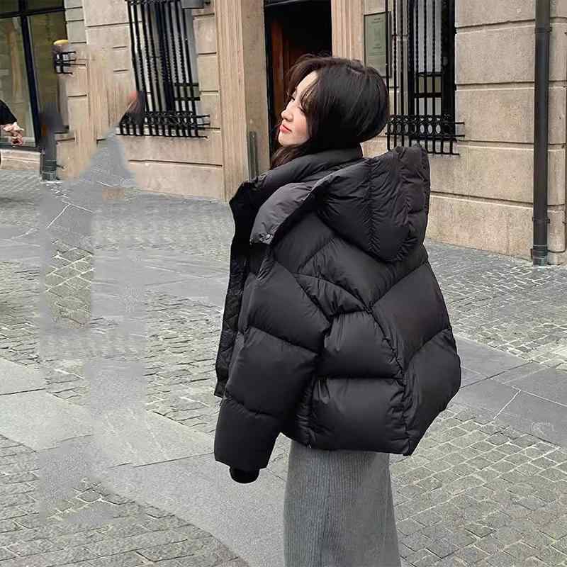 レディース 冬用 ショート丈 ダウンコート ブラック 厚手 ゆったり ふんわり ボリュームシルエット 小柄対応 暖か アウター 綿素材 軽量 防寒