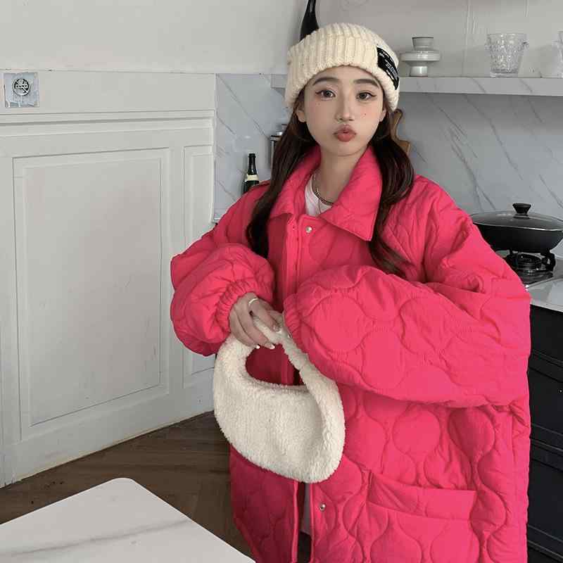 ダウンコート レディース 冬 菱形格子柄 韓国 ゆったり 中長丈 厚手 暖か アウター コットン混 軽量 個性的 ストリートスタイル