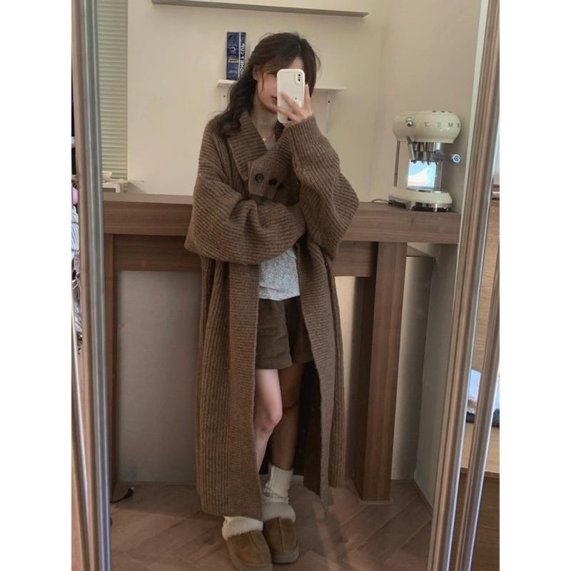 編み物ジレー レディース 秋冬 ゆったり 中長丈 大きめ襟 高襟 伸び伸びする表現スタイル 相応う 情の籠もった 編み物原料品 日常使い走り アウター 座標 プルオーバー トップス