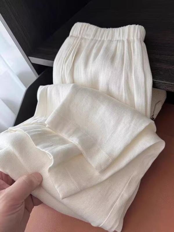 ワイドレッグパンツ レディース 綿麻混紡 白 夏用 薄手 ゴムウエスト リラックスフィット カジュアル ゆったり 通気性 軽量 吸湿速乾