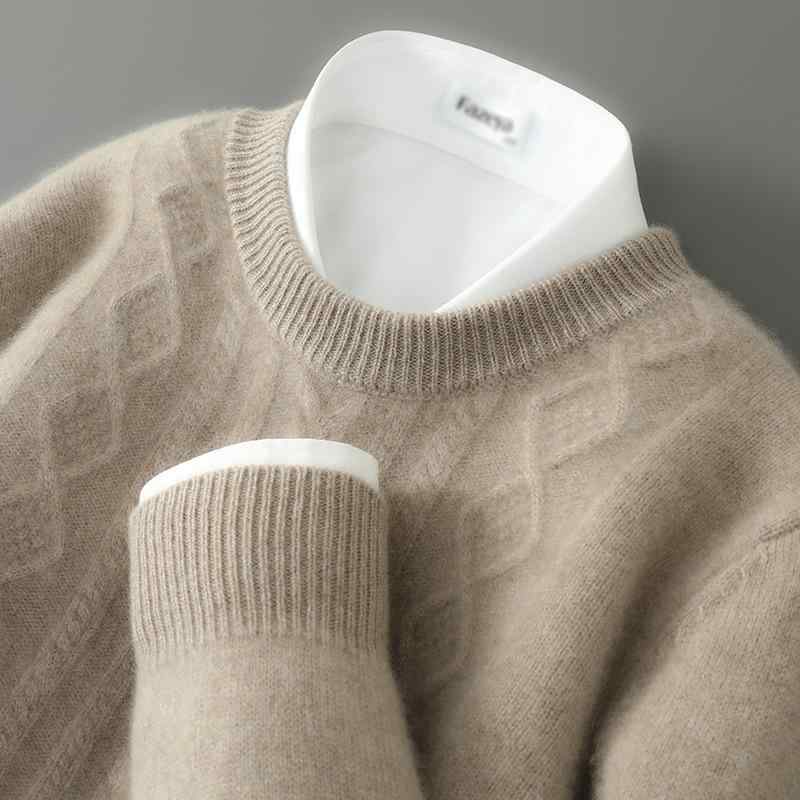秋冬 メンズ セーター 羊毛 カシミヤ ニット 丸首 プルオーバー ゆったり 厚手 暖か フィット インナー ベースレイヤー 柔らかい 素材 レイヤード 普段使い 通勤用