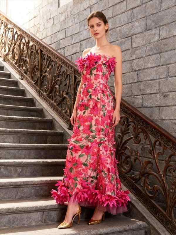 レディース 衣裳 レトロ 寄り合い ストラップレス 秋 立体花 刺しゅう 雅びやか  花柄 御召しもの フォーマル 暮れ合い 化粧着 お上さん用 ロング御召しもの