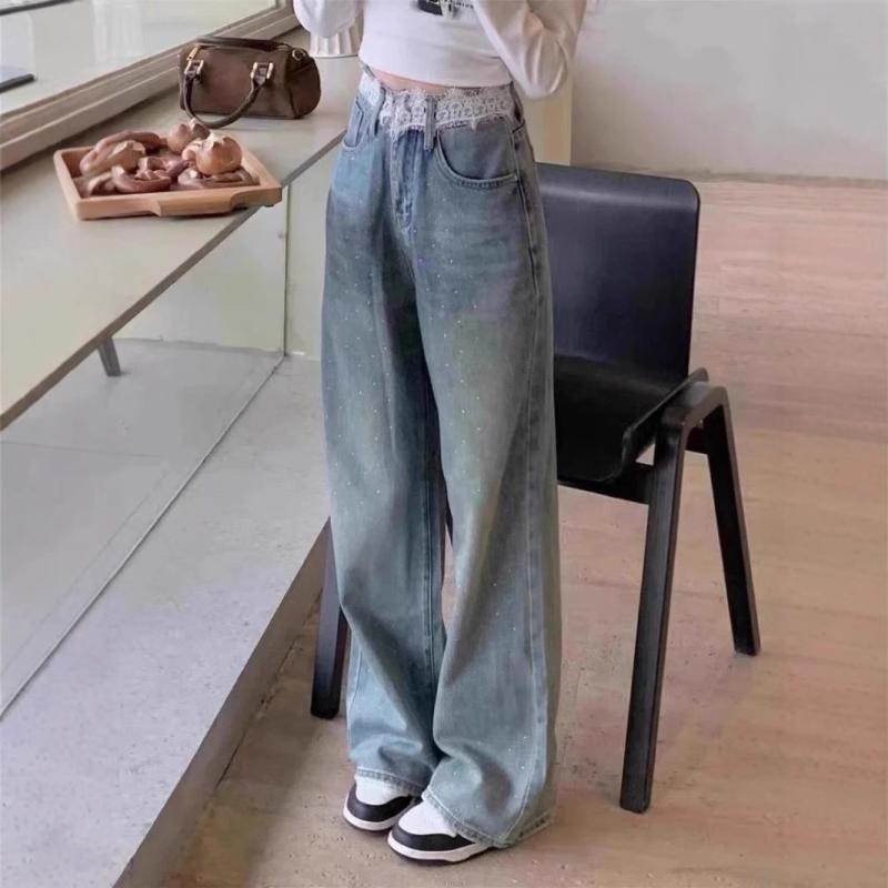 デニムパンツ レディース 高腰 ストレート ワイドレッグ ゆったり シルエット