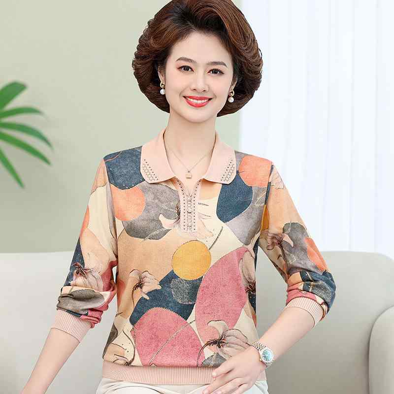 トップス レディース 春夏 向け 長袖 薄手 Tシャツ ママ服 襟付き インナー シャツ コットン混 吸湿速乾 普段使い 軽量 スタイリッシュ ブラウス風