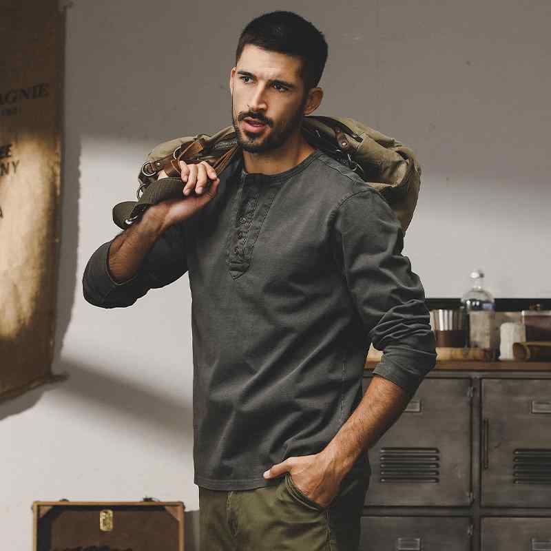 メンズ 長袖 Tシャツ レトロ アメリカンスタイル ヘビーウェイト シンプル 合わせやすい 春秋 インナー カジュアル トップス 日常使い コットン調 ビッグシルエット