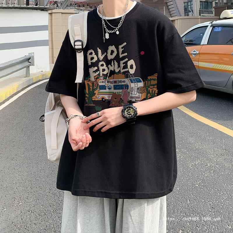 メンズ Tシャツ 短袖 コットン 厚手 ゆったり オーバーサイズ 夏用 カジュアル ストリートファッション トップス 半袖シャツ 吸湿速乾 軽量 普段使い 涼しい 綿素材 ビッグシルエット