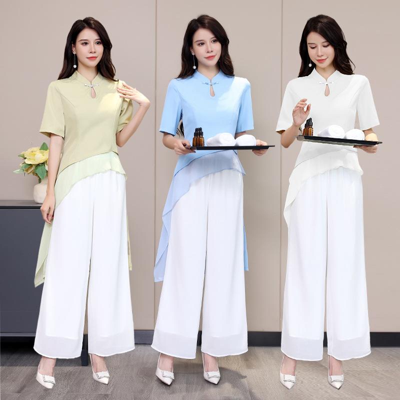 進め方服 お上さん用 短袖 揉み療治 制服 足浴応用科学者 足療店 息休め館 用   労働者階級 表現スタイル 好いたらしい 着付ける トップス