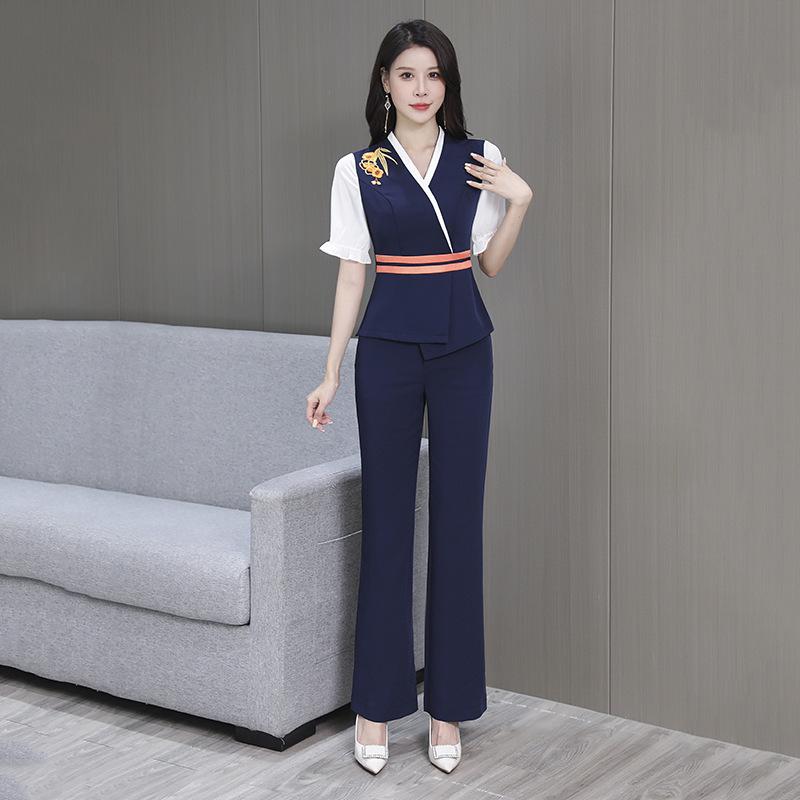 レディース 美容 セラピスト 作業服 セット 高級感 SPA 足浴 マッサージ ユニフォーム スタイリッシュ 快適 フィット フットケア 対応