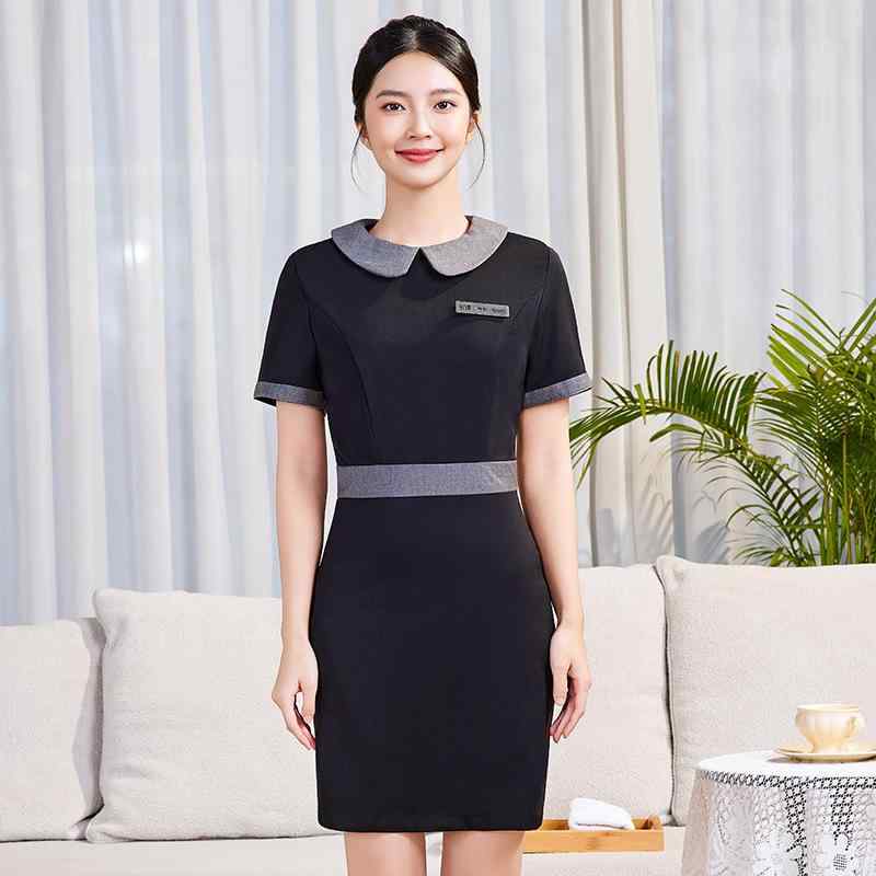 ワンピース 女性用 夏 ドールカラー 半袖 伸縮性 美容エステ セラピスト 作業制服 高級感 ビューティーサロン 仕事着