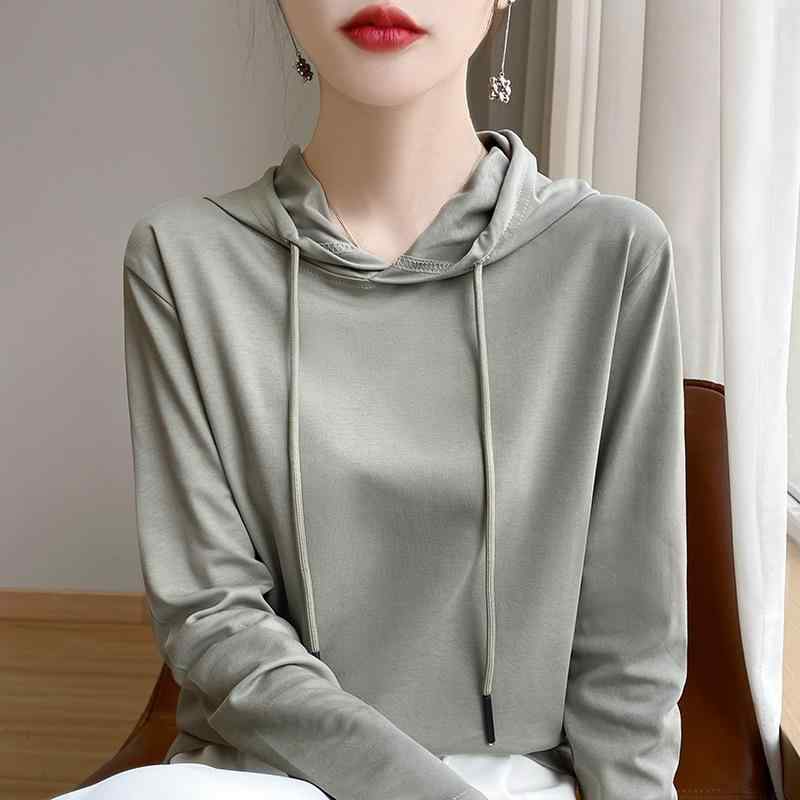 レディース フード付き パーカー 長袖 コットン ゆったり 無地 単色 春秋 カジュアル 普段使い レイヤード トップス 柔らかい素材 ビッグシルエット コーディネートしやすい