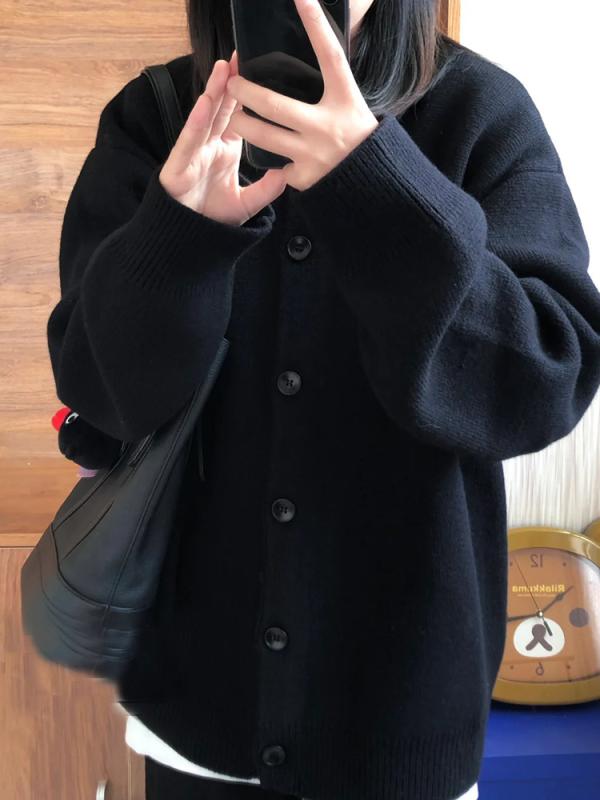 レディース ニット カーディガン ブラック ゆったり ラフスタイル 秋冬 高級感 カジュアル セーター アウター 暖か 柔らかい 普段使い