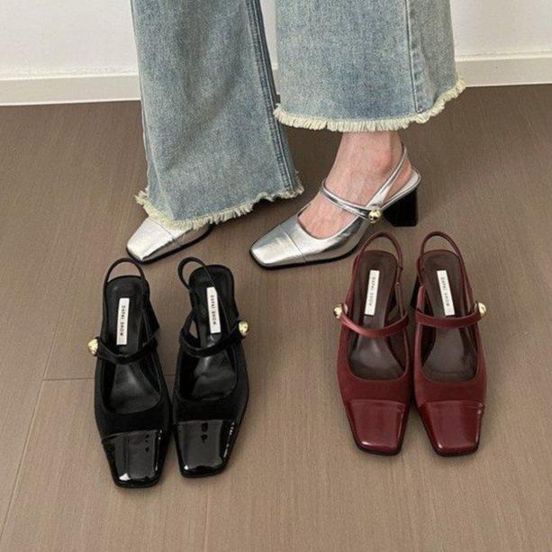サンダル 女性用 太ヒール ストラップ スクエアトゥ かかと空き 切り替え 柔らかい革 大きめサイズ 春夏 カジュアル 日常使い 快適 軽量