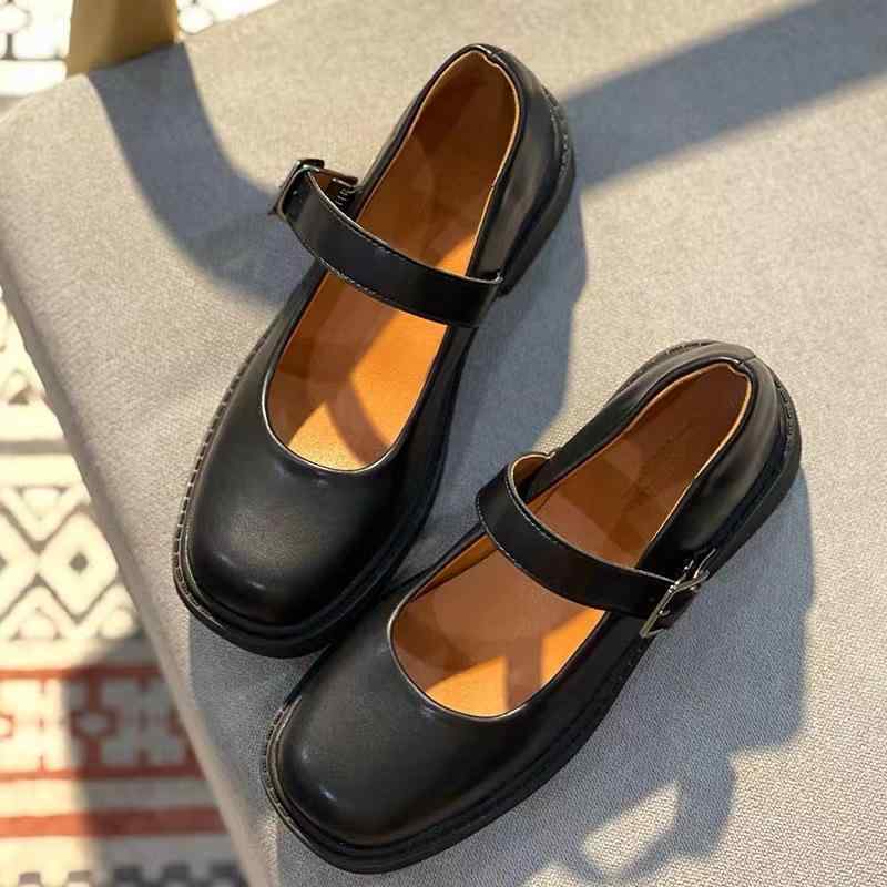 メアリージェーンシューズ レディース 厚底 黒 革 学院風 JK制服 風 女子高生 スタイル 一文字バックル 太ヒール ローファー 学生服 コーデ スクール 普段使い