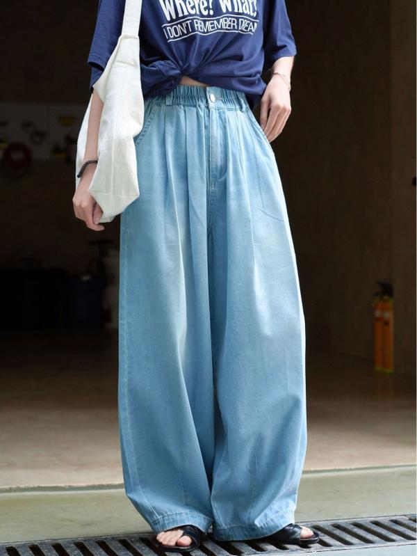 デニムパンツ レディース ハイウエスト ワイドレッグ 弧形 夏向け カジュアル ロング丈 11,102円