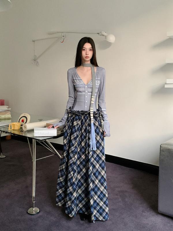 衣裳 レディース フェイクツーピース 照合のしるし柄 うつり変わり ロング丈 Vのど首 長袖 か細い相応う 表現スタイル繰り上げる 色っぽい  自己同一性的 上半身伝達ルート 目立たす 今めかしい 御召しもの トップス 入れ替わり