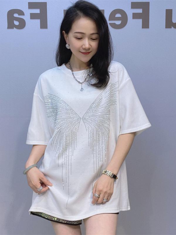 Tシャツ レディース 短袖 大きめサイズ 刺繍 韓国 夏用 上品