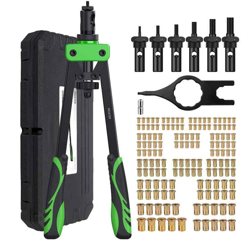 Proster ハンドリベッターセット 両手式 M3/M4/M5/M6/M8/M10などに相応う 150pcsリベット中毒者属する リベットナッター 仕掛ける