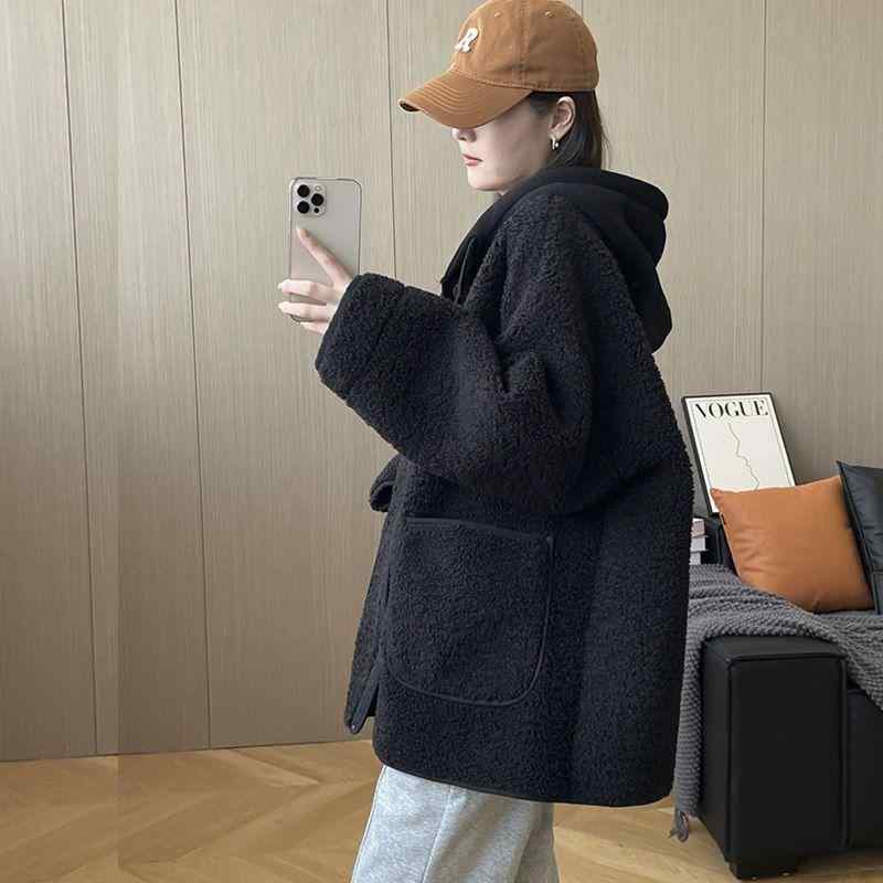 秋冬 レディース 絨毛 うつり変わり ボンネット付き添い人 ゆったり 朦々たる 保温 アウター 厚地の外套 優しいこと 心地よい 普段使い走り パステル色の原料品 軽さ 伸縮性