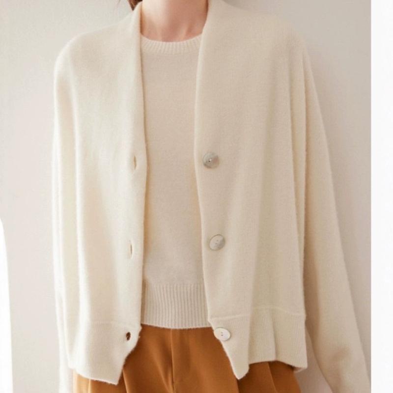 カーディガン レディース 秋冬 カシミヤ Vネック 無地 ニット ゆったりシルエット スリムライン ショート丈 デイリーコーデ 保温素材 ソフトタッチ 軽量|やすらぎマーケット