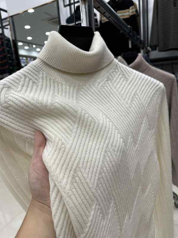 ニットセーター メンズ ハイネック 秋冬 厚手 暖か 無地 ウール ダブルカラー カジュアル トップス 長袖 ゆったりシルエット 日常使い