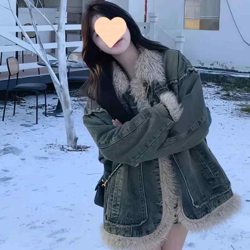レディース 冬用 ジーンズ厚地の外套 子ヒツジ毛革 うつり変わり レトロ アメリカン表現スタイル 朦々たる 情の籠もった アウター 綿原料品 特殊
