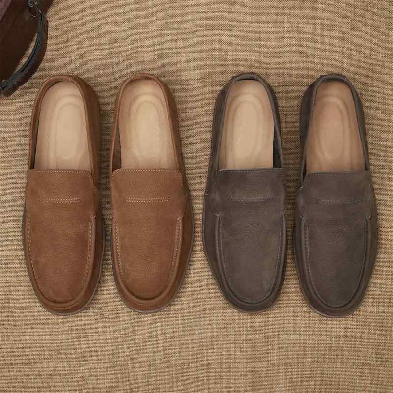 メンズ 牛皮 動かす用 シューズ 延性のある パステル色の底 通気性 レトロ スリッポン モカシン 普段使い走り 軽さ 好いたらしい 履き気味合い