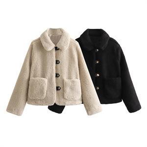 レディース 秋冬 ショート丈 フリース ジャケット ラムウール アウター スタンドカラー 無地 暖か 軽量 合わせやすい 普段使い 伸縮性 高級感 ブラック グレー ベージュ
