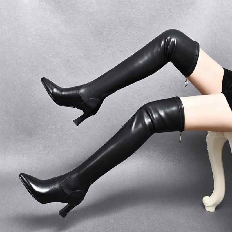 過膝ブーツ 秋冬 ハイヒール 生あたたかい 牛皮 ポインテッドトゥ 好いたらしい ロング丈 保温 流行り物 亭主もち用 日常使い走り レディース靴-レインシューズ・長靴-靴