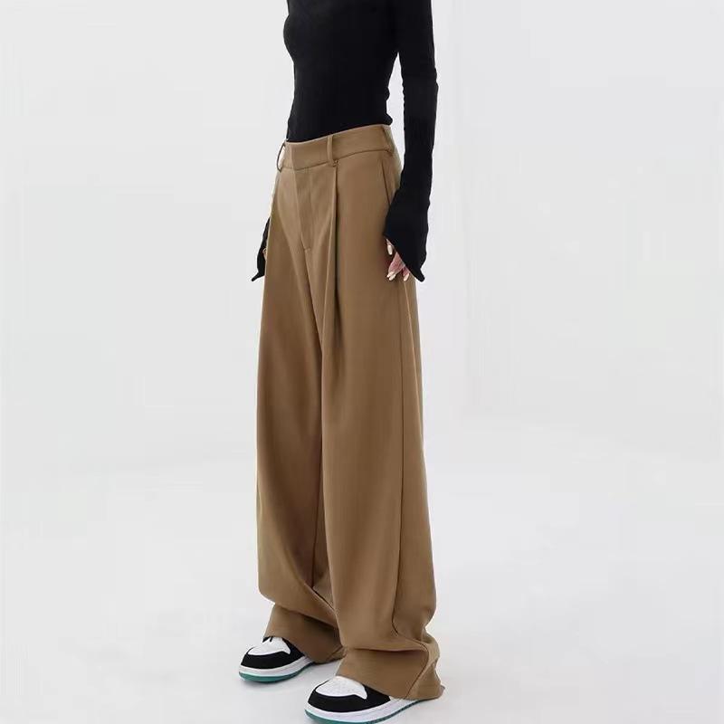 レディース パンツ 春夏 ハイウエスト ワイドレッグ ストレート ゆったり スーツパンツ ドレープ感 カジュアル スタイル 通勤 普段使い