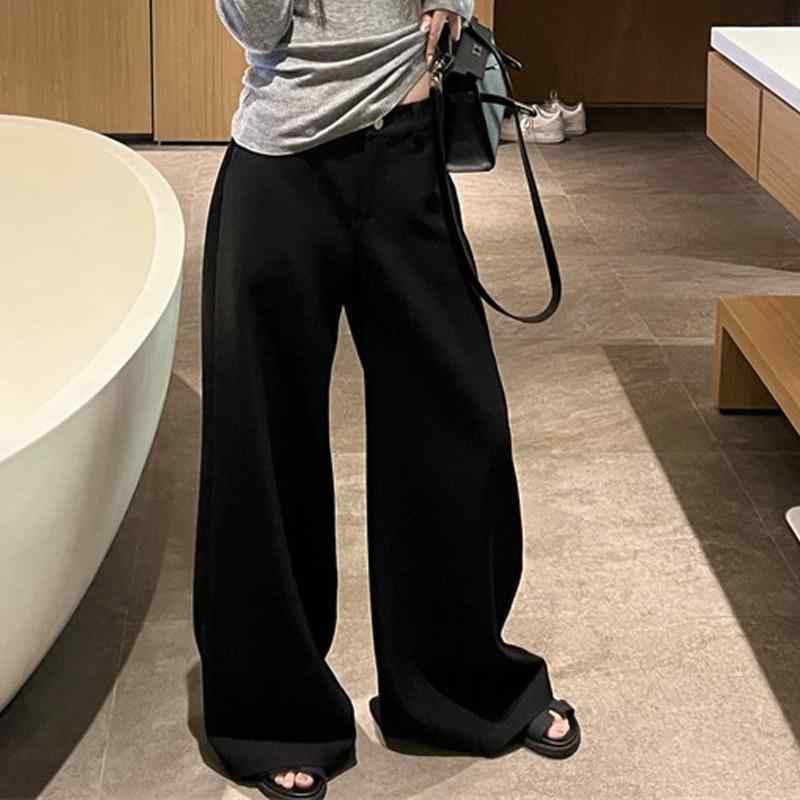 レディース 秋冬 広広としたズボン下 黒 引っ切りない ロング ゆったり か細い成り行き 心地よい ドレープ 座標 普段使い走り 軽さ 伸縮性