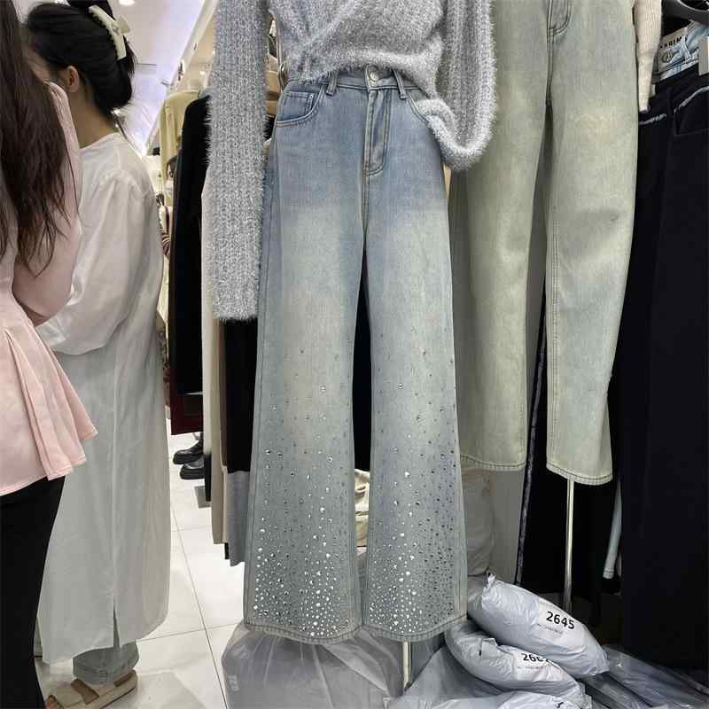 デニムパンツ レディース ハイウエスト ストレート クリスタル付き レトロ 4,824円