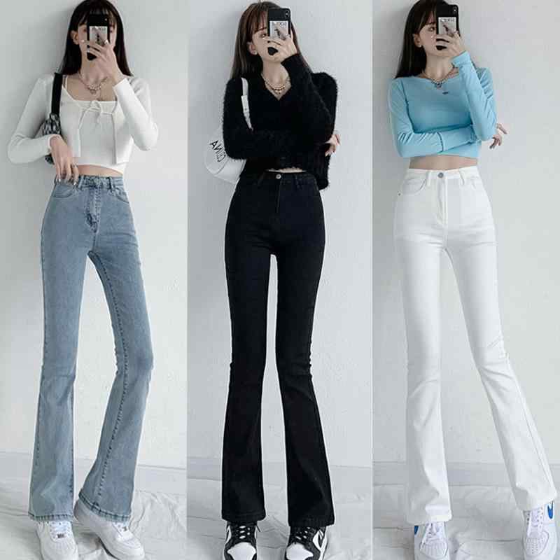 パンツ レディース ハイウエスト デニム 春秋 微フレア 小柄対応 ストレッチ 脚長見え スリムシルエット 膝下丈 カジュアル ボトムス 伸縮性 デニム生地 普段使い